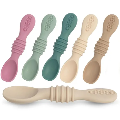 Vista 8 de Sperric Cucharas para bebés de más de 6 meses, autoalimentación, cucharas de dentición sin BPA, color azul