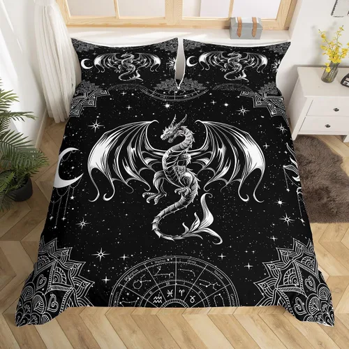 Vista 36 de Juego de ropa de cama de animales de gato misterioso, bohemio, exótico, tribal, abstracto, arte abstracto, juego de funda de edredón para decoración