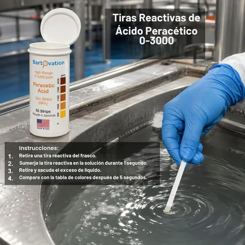 Vista 3 de Bartovation Tiras reactivas de ácido peracético, alto nivel, 0-3000 ppm