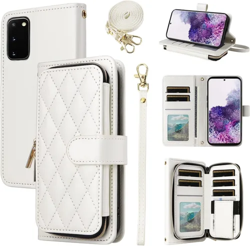 Vista 28 de Funda de Cartera para Samsung Galaxy S20 FE 5G de 6.5 Pulgadas con Correa para Muñeca, Billetera con Cremallera y más de 9 Ranuras para Tarjetas