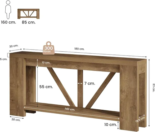 Vista 2 de Tribesigns Mesa de entrada extra larga de 70.9 pulgadas, mesa consola de madera de granja con almacenamiento, mesa de sofá moderna detrás del sofá