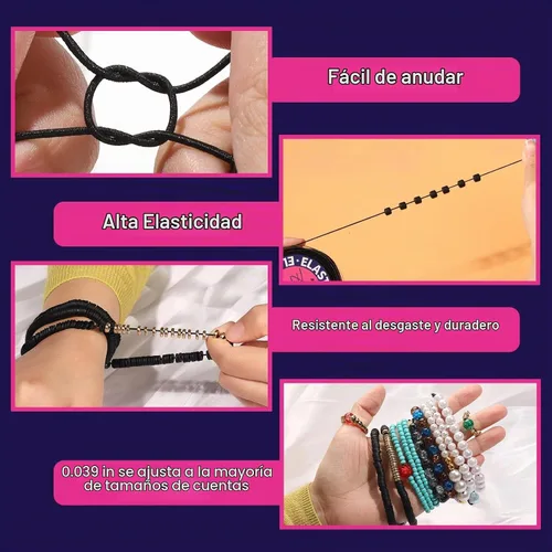 Vista 3 de FANDAMEI Cuerda elástica de 0.039 in para cuentas, cordón elástico para hacer pulseras, cordón elástico para hacer joyas, hilo resistente