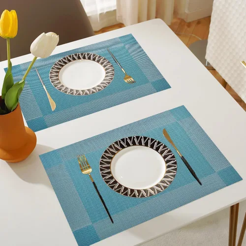 Vista 3 de Manteles individuales de vinilo resistentes al calor, lavables, fáciles de limpiar, manteles individuales de plástico para cocina, mesa de comedor