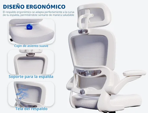Vista 5 de TRALT Silla ergonómica de oficina, silla de escritorio con reposacabezas ajustable, silla de computadora de soporte lumbar, silla cómoda de malla