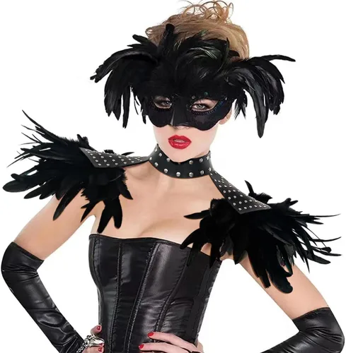 Vista 3 de L'VOW Paquete de 2 piezas de charreteras de plumas naturales con correa de hombro para Halloween
