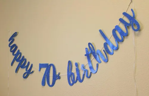 Vista 2 de All About Details Cartel cursivo de feliz cumpleaños 70 (azul)