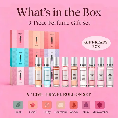 Vista 6 de Conjuntos de perfume para mujer, perfume de feromonas para mujer, juego de regalo de perfume enrollable de larga duración, cítricos, ámbar