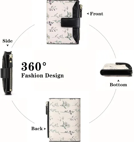 Vista 5 de BIAOTIE Cartera pequeña de piel para mujer, con bolsillo plegable, con bloqueo RFID, tarjetero de crédito, lindo bolso con bolsillo para monedas
