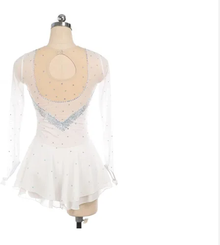 Vista 2 de Vestido de patinaje artístico, falda de patinaje sobre hielo para niñas, mujeres y niños, rendimiento personalizado de competición, malla azul claro