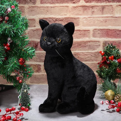 Vista 4 de Libima Peluche de gato negro de Halloween de 13 pulgadas, animal de peluche realista de gato suave y lindo, almohada de juguete, regalos para niños