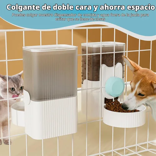 Vista 3 de Jaula colgante Auto Pet Food Bowl dispensador de botella de agua, 1L, azul