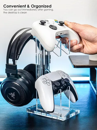 Vista 69 de OAPRIRE Headset and Controller Stand with Lights, 2 Tier Acrylic Game Controller Holder, Controller and Headset Stand for Desktop,Universal Design