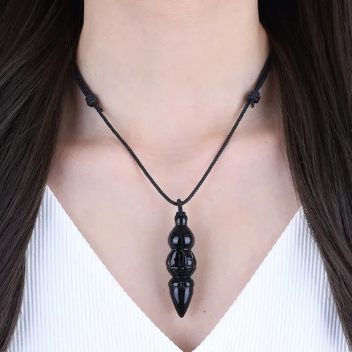 Vista 4 de COAI Collar con colgante de Buda Vajra de obsidiana negra de oración