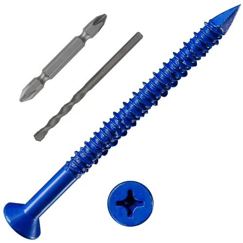 Vista 9 de Wensilon 49 piezas) Kit de ancla de tornillo para hormigón de 1/4" con cabeza plana azul para anclar a mampostería, bloque o ladrillo estuco