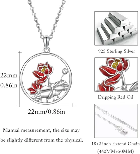 Vista 6 de Collar de loto para mujer, plata de ley 925, collar con colgante de loto rosa, collar de flor de loto rosa, joyería de yoga, regalos para niñas