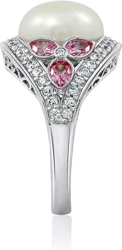 Vista 3 de Tienda Collection Platinum-Plated Sterling Silver Infinite Elements Cubic Zirconia Vintage Freshwater Cultured Pearl Cocktail Ring