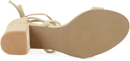 Vista 5 de Allegra K Sandalias de tacón grueso con cordones y punta abierta para mujer, Marrón