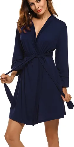 Vista 38 de HOTOUCH - Bata ligera de punto corta para mujer, bata de baño suave con bolsillos, ropa de dormir para damas