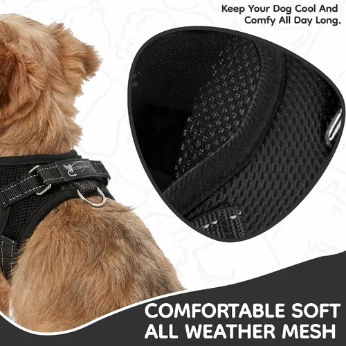 Vista 3 de Arnés ajustable reflectante para perro con asa evita tirones, XXS, Negro