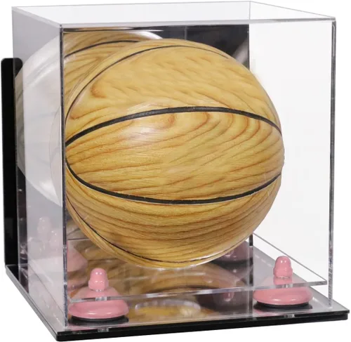 Vista 124 de Better Display Cases Mini acrílico - Miniatura (no tamaño completo) Baloncesto vitrina con elevadores negros y espejo (A015-BR)