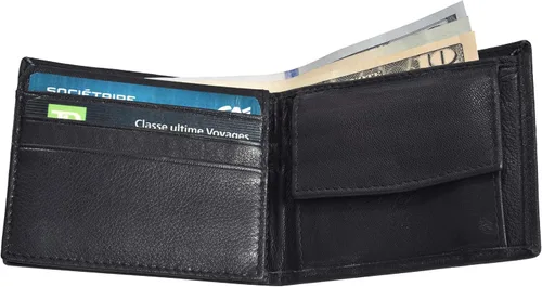 Vista 2 de Billetera plegable delgada y compacta con solapa y bolsillo para monedas para niños, Negro -, Minimalista