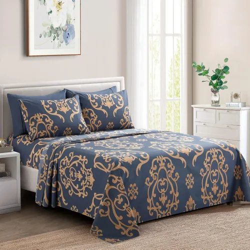 Vista 24 de Marina Decoration Ropa de cama ultra suave y sedosa con bolsillo profundo con estampado rico de rayón derivado de bambú para todas las estaciones