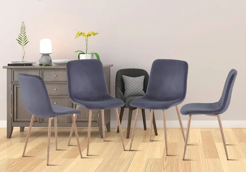 Vista 2 de Juego de 4 sillas de comedor de terciopelo gris con patas de metal, modernas sillas de comedor acolchadas
