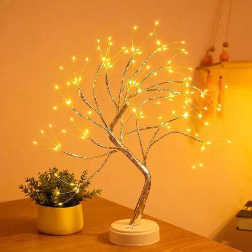 Vista 3 de Hbaushun - Luz de árbol de bonsái de mesa de 20 pulgadas, 108 luces LED de árbol de hadas, lámpara de árbol artificial, funciona con batería o USB