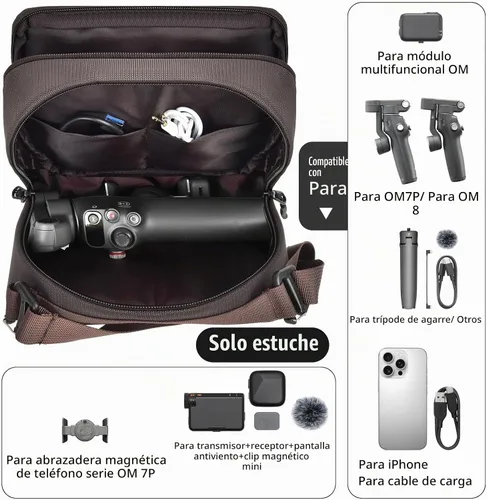 Vista 2 de Funda estabilizadora de cardán para DJI Osmo Mobile 7P/7/8 Estabilizador de cardán para iPhone Android, funda de cardán para micrófono 3/2/Mini