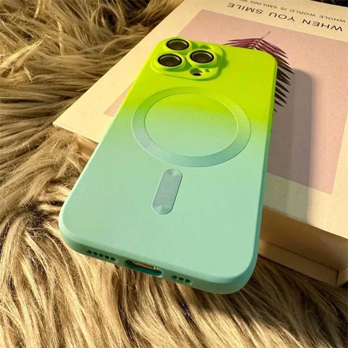 Vista 4 de Funda magnética para iPhone 13 Pro, color degradado, delgada, de silicona, suave, linda, con protector completo de cámara, cubierta a prueba