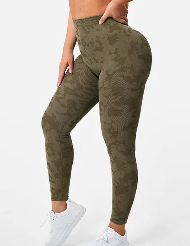 Vista 3 de YEOREO Leggings de entrenamiento de camuflaje para mujer, leggings de yoga atléticos de cintura alta sin costuras