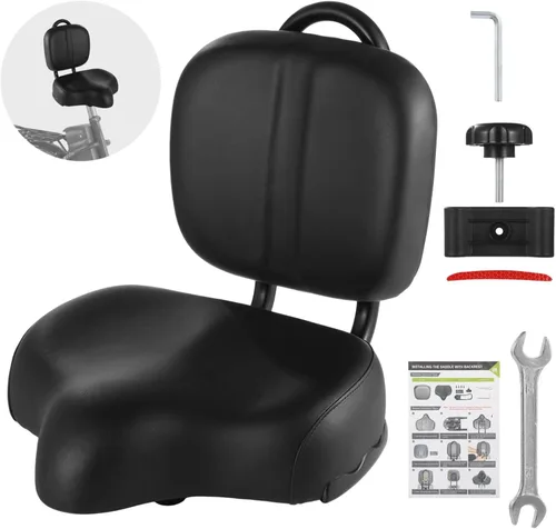 Vista 2 de Asiento de bicicleta con respaldo, cojín de bicicleta de espuma viscoelástica de gran tamaño con soporte de espalda, sillín universal de poliuretano