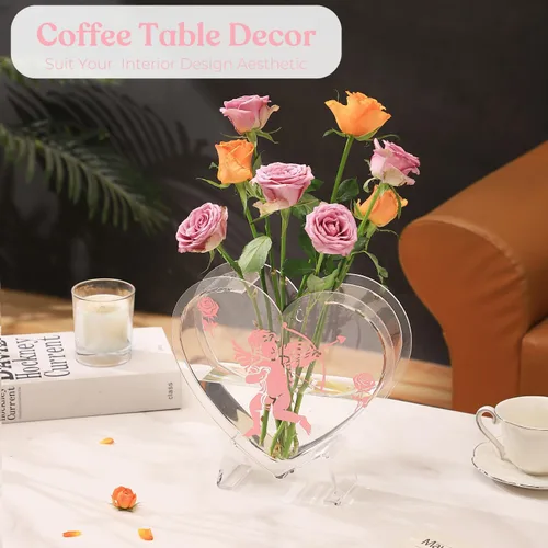 Vista 3 de Jarrón de corazón, jarrón acrílico en forma de corazón para flores, decoración del día de San Valentín, regalos del día de San Valentín para ella