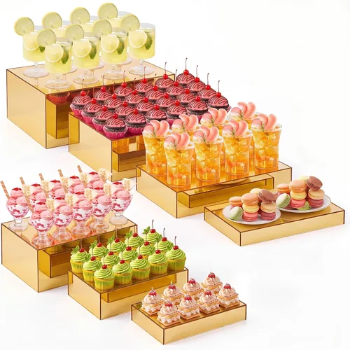 Vista 24 de Leinuosen Juego de 7 Elevadores Grandes para Buffet de 6" a 12" Caja de Exhibición de Acrílico Elevador de Mesa de Postres para Catering Soporte