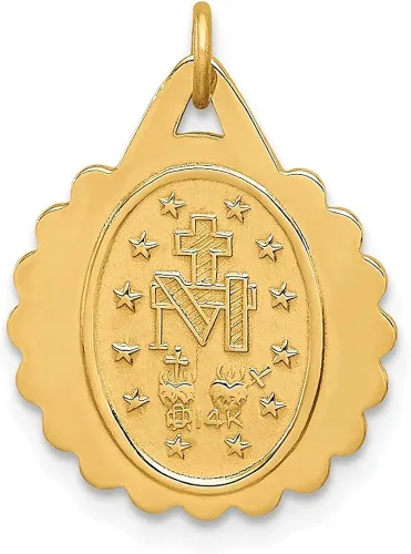 Vista 3 de Diamond2Deal Oro amarillo de 14 quilates medalla milagrosa pequeña redonda festoneada joyería fina para mujer L- 0787in ancho 0583in Metal