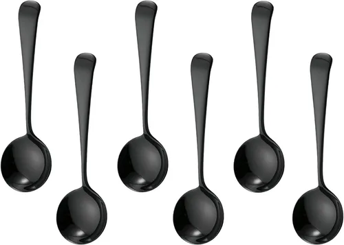 Vista 11 de Cucharas de sopa de acero inoxidable, cucharas de sopa de cabeza redonda 18/10, cuchara coreana moderna de acero inoxidable 304 de mango corto