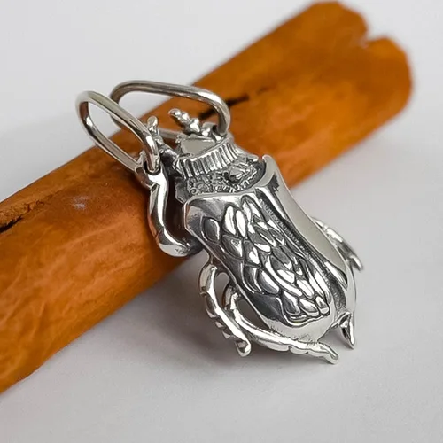 Vista 3 de 925 Sterling Silver Egyptian Scarab Beetle Necklace - Attract Money Wealth Amulet - Ancient Egypt Good Luck Talisman - Realistic Detailed Bug