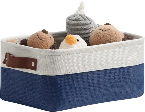 Vista 12 de DULLEMELO Cesta de almacenamiento pequeña para estantes, pequeña cesta plegable de tela rectangular para estantes, armarios, guardería, hogar Beige