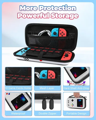 Vista 4 de Gurgitat Carrying Case for Nintendo SwitchSwitch OLED Travel Carry Cases Hard Shell Protective Cover Strap Retro Game Cute Girls Boys Accessories
