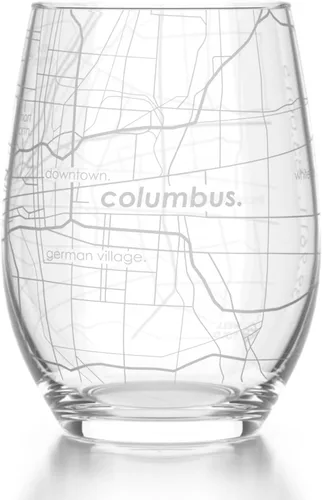 Vista 44 de Well Told Copa de vino sin tallo grabada con mapa de Atlanta, Georgia (15 oz, transparente) - Mapa de ciudad grabado, vaso personalizado, regalos