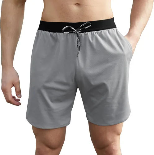 Vista 2 de ENVMENST Pantalones cortos de entrenamiento 2 en 1 para hombre con forro, pantalones cortos deportivos para gimnasio con bolsillos (S-3XL)