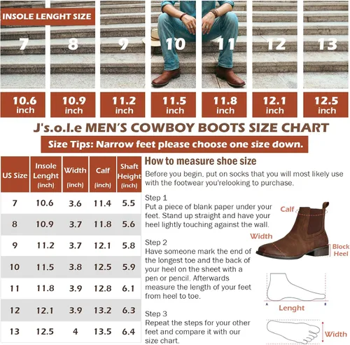 Vista 6 de J's.o.l.e Botas vaqueras para hombre, botas Chelsea con punta cuadrada occidental