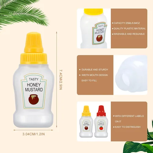 Vista 2 de Jspupifip Mini botellas de salsa de tomate con tapa de rosca resistente, mini botellas exprimibles de condimentos portátiles de salsa de miel