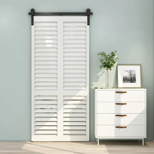 Vista 2 de TSMST Kit de herrajes para puerta corrediza de granero de 36 pulgadas para 2 puertas, juego de rieles de puerta de granero resistente y resistente