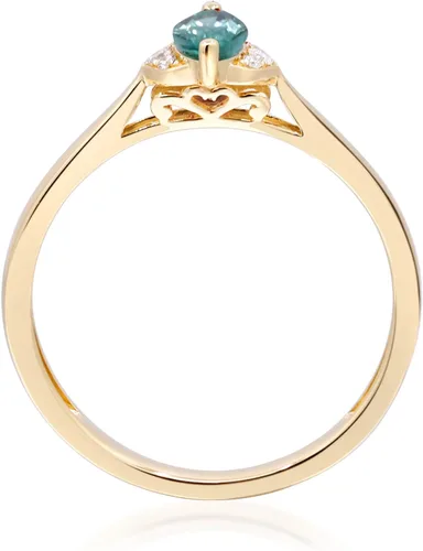 Vista 4 de Gin & Grace Anillo de oro amarillo de 14 quilates con esmeralda natural de Zambia con diamantes naturales para mujer. Joyería hecha a mano de pera