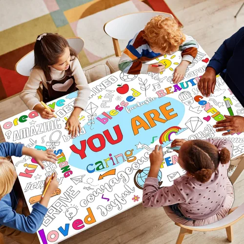 Vista 4 de Naozinebi Póster para colorear positivo para niños, póster gigante con texto en inglés "You Are Coloring", gran afirmaciones positivas, mantel