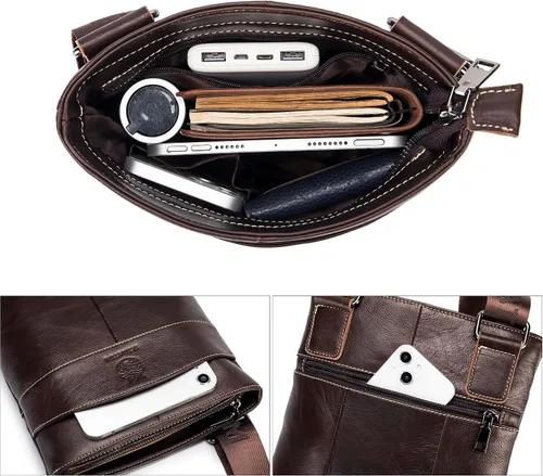 Vista 6 de LUKZIJAES Bolso de mensajero de cuero genuino para hombre, bolso de hombro con solapa, estilo vintage, cocodrilo, en relieve, bolso de negocios