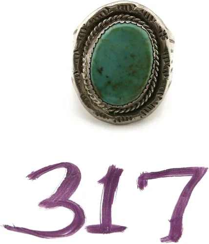 Vista 9 de Navajo Kingman - Anillo de plata .925 firmado por el artista JMC C.80's, Plata 925, plata esterlina, piedras preciosas, metal, Turquesa