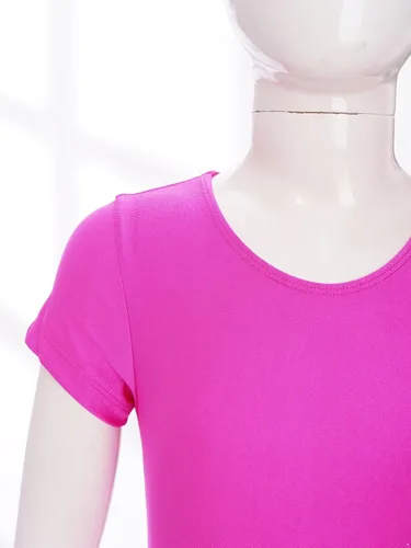 Vista 5 de Leotardo de manga corta de una pieza para niñas y niñas, color sólido, leotardo de ballet, danza, gimnasia