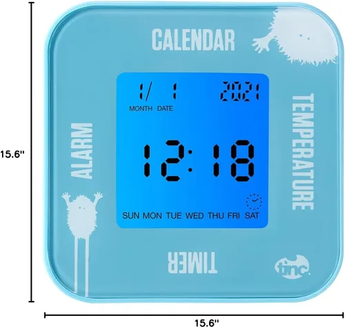 Vista 11 de Tinc Alarma digital para niños, temperatura, fecha y temporizador giratorio reloj abatible, azul, pequeño